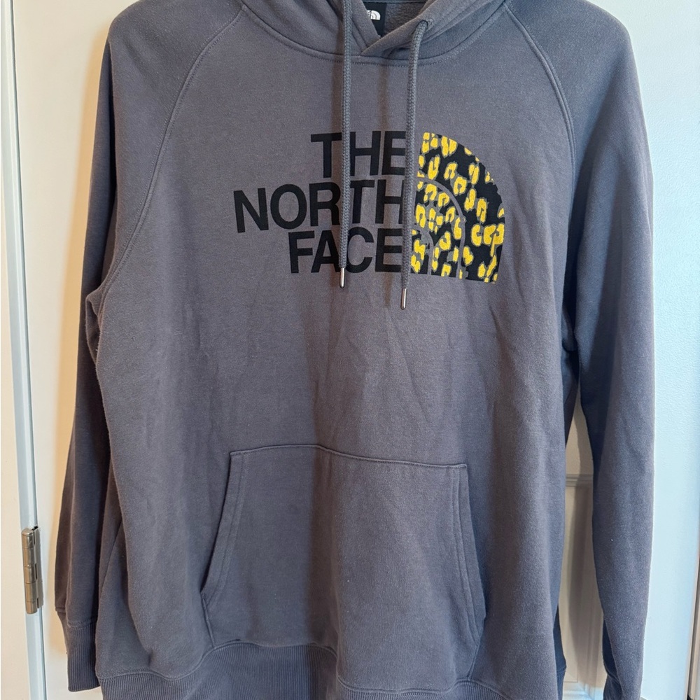 The North Face Charcoal Hoodie with Leopard Print Logo